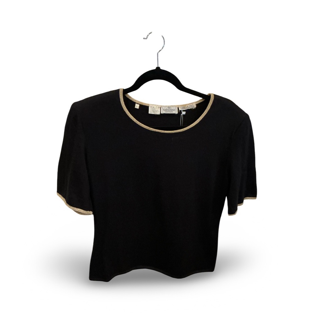 Valentino Black sweater knit top with Gold Trim - Picture 3 of 7